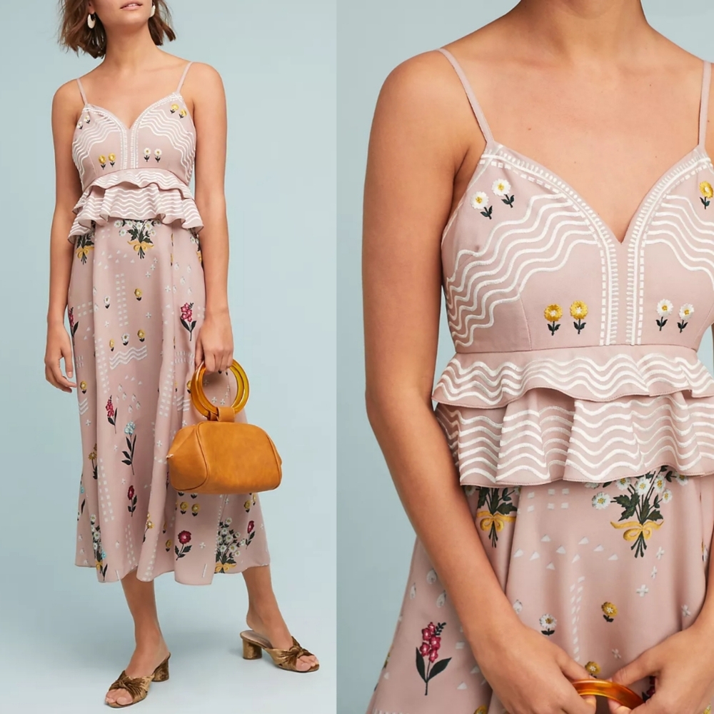 Floral Ruffle Midi Dress - Pink